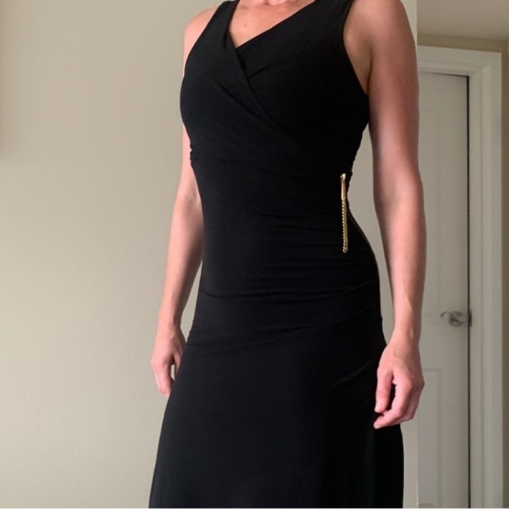 💙Michael Kors,Gorgeous Ruched Navy Asymmetrical Dress,Exposed Side Zip,Size M - Picture 4 of 11